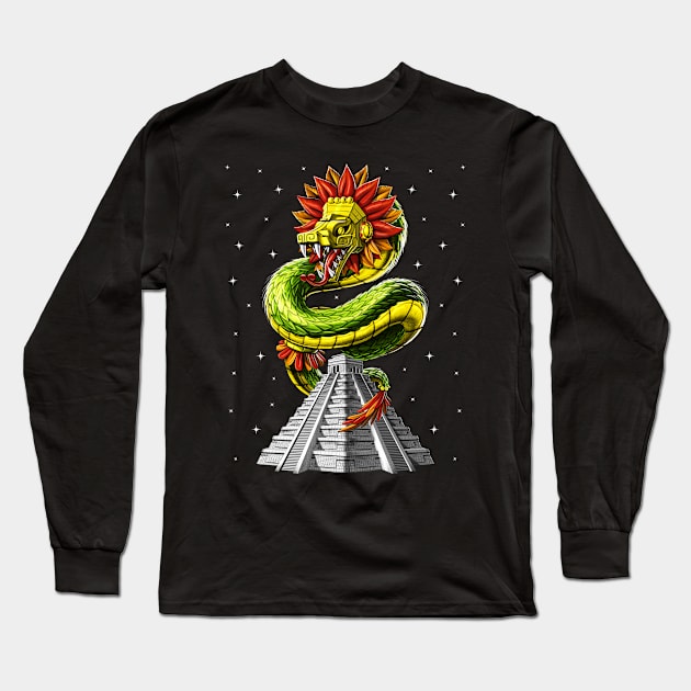 Aztec Pyramid Quetzalcoatl Long Sleeve T-Shirt by underheaven